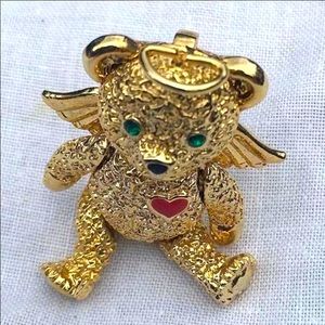 Vintage 1990's Batya Articulated Teddy Bear Angel Pin/Pendant
